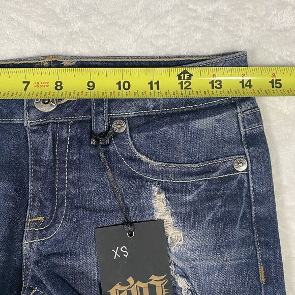 SPJ Denim Jean Shorts Cut Offs Frayed Distressed Festival Low Rise Juniors Sz XS - Picture 5 of 8
